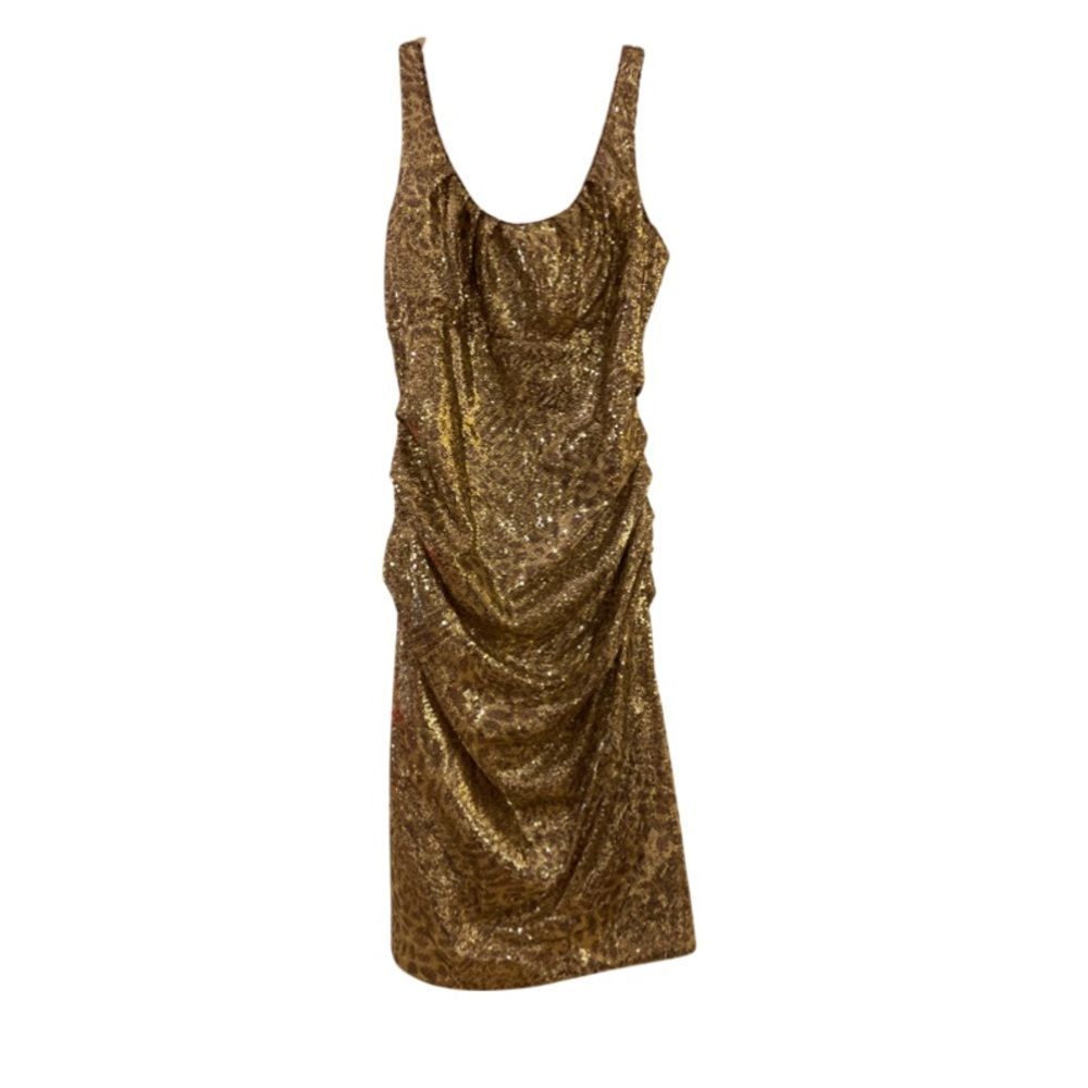 Suzi Chin Maggy Boutique Sequin Ruched Leopard Dress Size 8
